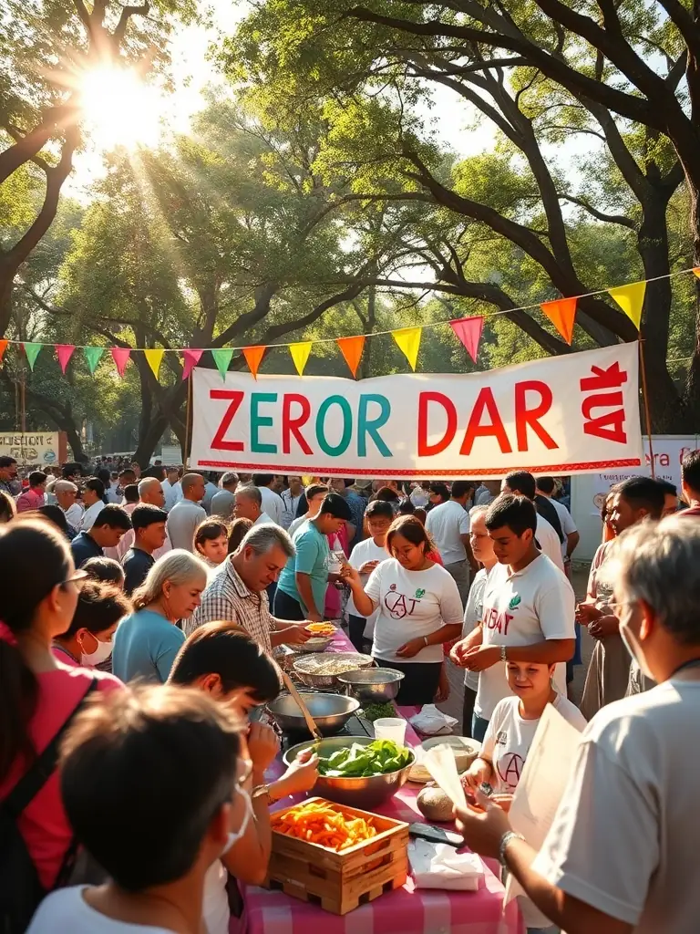 A vibrant image of community members participating in Zero Hunger Day activities, highlighting the event's impact.